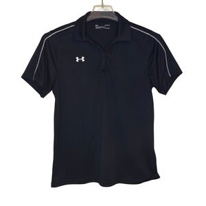 Under Armour Heatgear Loose Fit Polo Shirt Women's LG Black Athletic Golf Casual